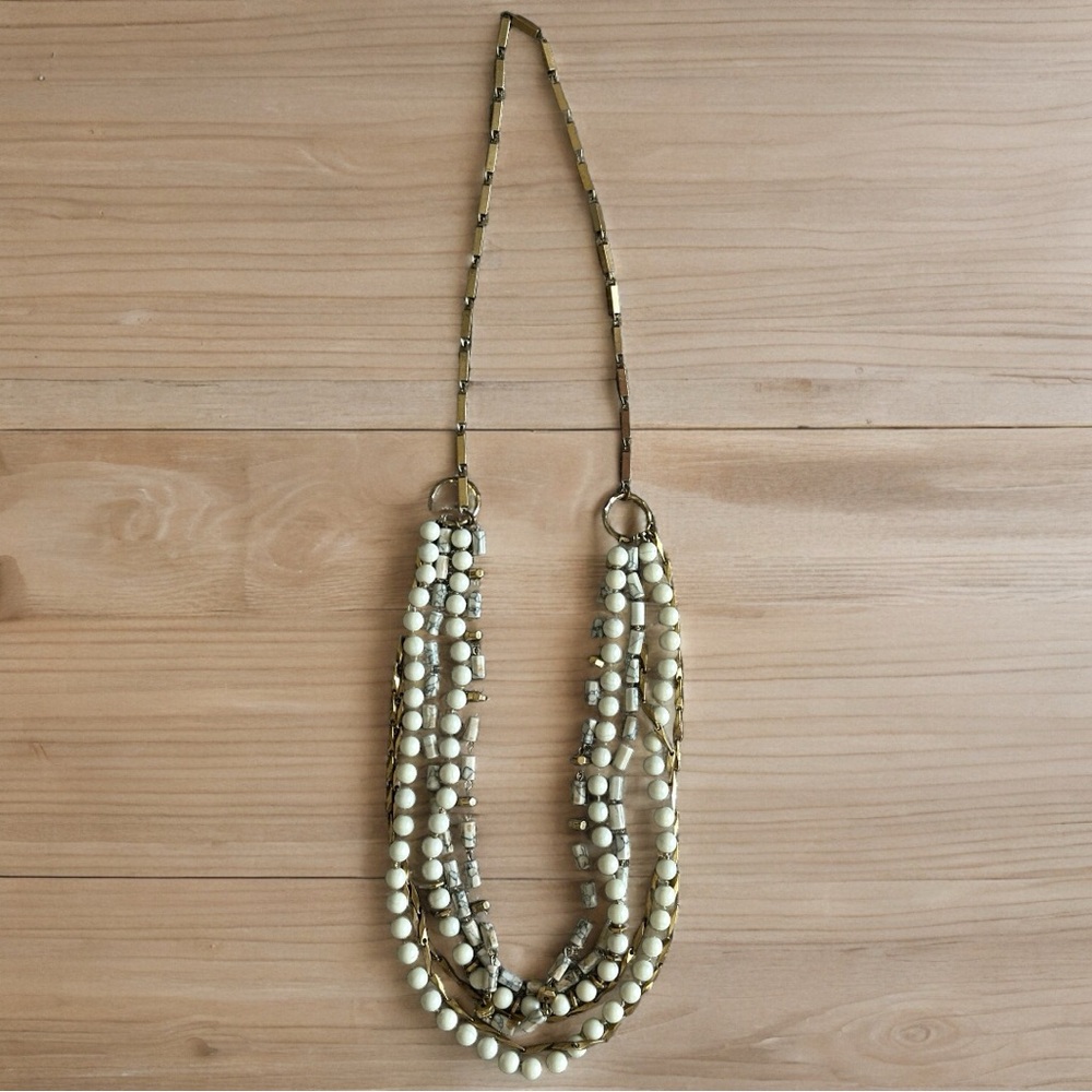 Stella & Dot layered multi wear necklace neutral tones gold/ivory/marble